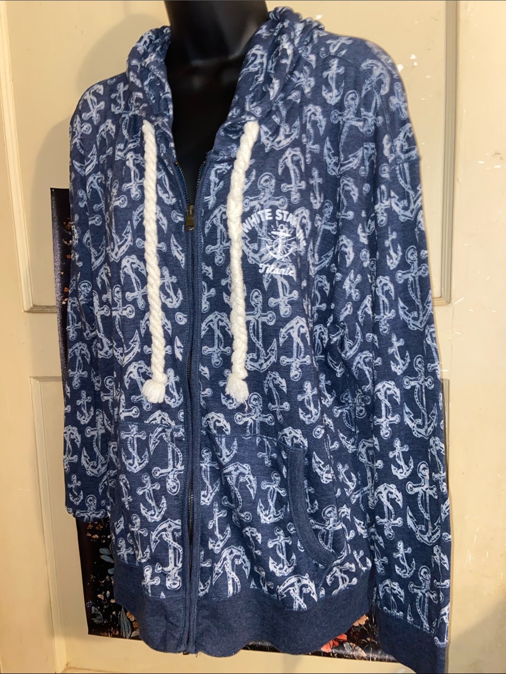 TITANIC ANCHOR PRINT ZIP HOODIE TR McTaggart Blue & White Nautical Jacket